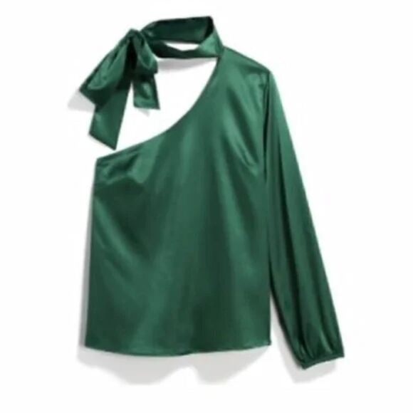 NWT NSR Emerald Green Jazzy One Shoulder Blouse - Picture 1 of 14